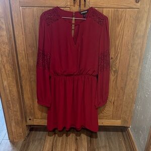 Express Women's Long Sleeve Red Dress with Lace Accents